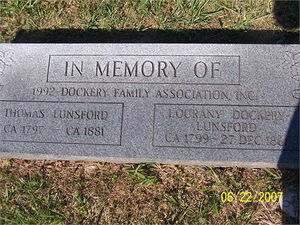 Thomas and Lourany Lunsford Memorial Tombstone - Zion Baptist Church Cemetery