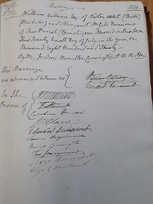 Marriage record of William Vallance to Margaret Magill Dunscomb
