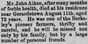 John Adams Aikens death notice