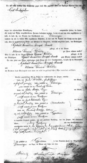 1854 Marriage Record of Gerhard Junk and Louise Roeder, p.2