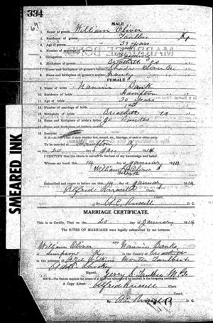 William Oliver & Nannie Banks Marriage certificate