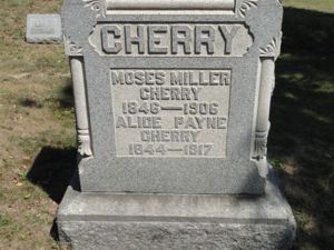 gravestone of Moses Miller Cherry and wife Alice Payne-Cherry