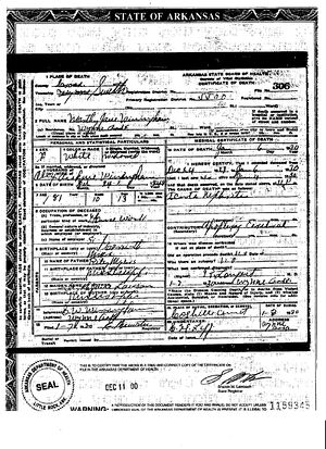 Arkansas Death Certificate for Martha Jane Winningham