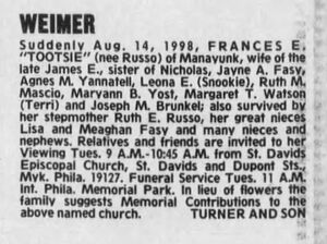 Obituary for Frances Esther (Russo) Weimar