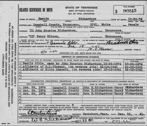 Delayed Birth Certificate for Nannie Richardson