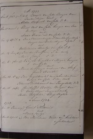 Marriage record for  Esajas Engelbert Meyer and Maria de Bruyn  Sept 6,1733