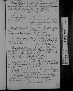 Mary Ann Marshall, Joseph Marshall - Birth Record