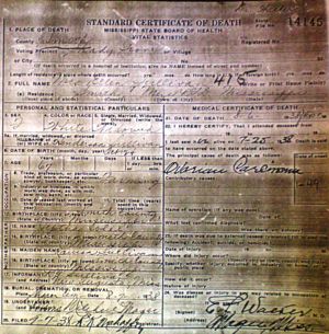 Ellen Sullivan death certificate