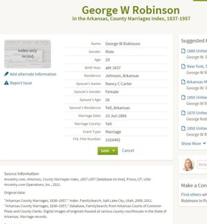 Marriage Record George W. Robinson