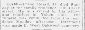 Frank Edsall death, Fort Worth, Texas