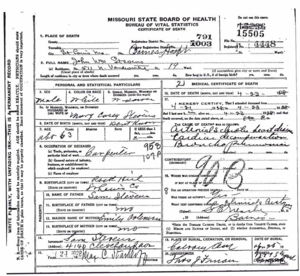 John Stevens Death Certificate
