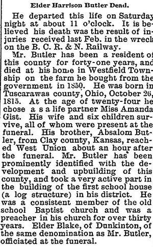 1891 - Harrison Butler Obituary