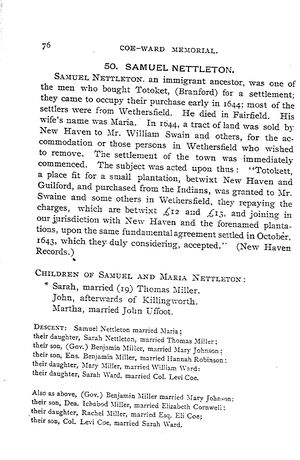 ''Coe-Ward Memorial and Immigrant Ancestors.'' 50-Samuel Nettleton (p 76)