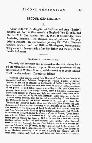 Ann Brinton Bennett Marriage License Text