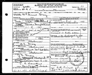 Wm Simms Gray  in the Texas, Death Certificates, 1903–1982