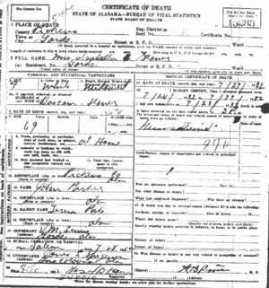 Alabama Death Certificate of Isabella (Parker) Lewis Martin Glover