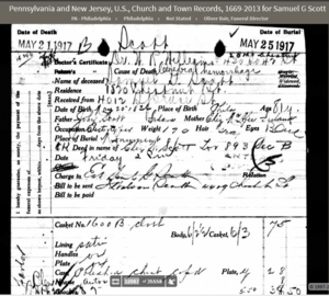 Funeral Home Record 1917 Samuel G. Scott, pt 1