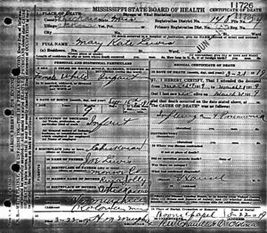 Mary Kate Lewis death certificate