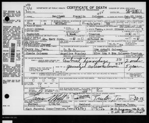 Death Certificate  Benjamin Coleman