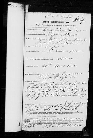  Death notice Susara Petronella Maree 27 April 1843