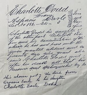 Deed from Aspasio Earle to his daughter Charlotte Montague (Dodd) Earle.