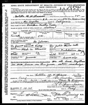 Birth Certificate for Bertha Luella Finley