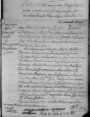 Marriage Record 4 Oct 1796 - Francois Costé & Marguerite Manseau