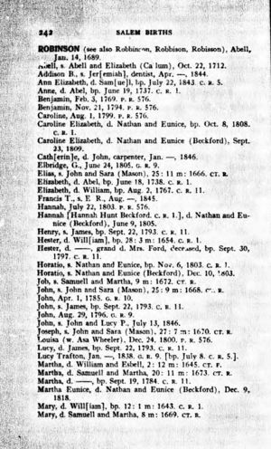 Birth and Baptisms for Hester, Martha and Mary, Daughter's for Wm. Robinson and Isabell _ _ _ _?, p. 242