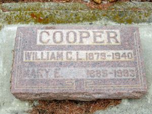 Grave marker for William C. L. Cooper and Mary Elizabeth Wood