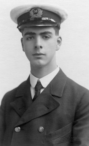 William Wright in merchant navy uniform - he trained as a radio operator in 1918.