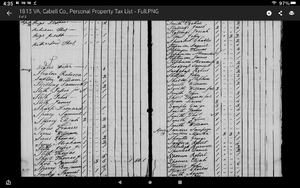 Stiths: Jesse Ser., Jesse Jr, John, James, and Thomas Stith on 1813 Cabell Co. Personal Property Tax List
