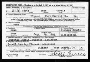 Scott Currie - WW II Draft Registration Card