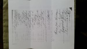 Back of marriage record for Robert Swinburne and MaryAnne Monahan in 1871