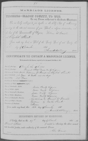 Elizabeth Stewart to William McDaniel's Marriage License.