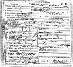 Ernest V. Jones - Ohio Death Certificate
