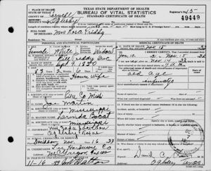 Rose Priddy Death Certificate