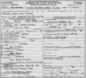 Rufus Findley death certificate