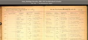 Marriage Record for Nicholas Schuder and gertrude Ehle