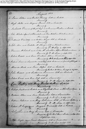 Marriage Record - William Robertson & Mary Burton, 1832