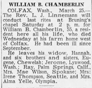 Obituary for William B Chamberlin