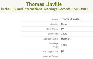 MR - Thomas Linville (b. 1706) & Hannah