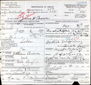 Pennsylvania Death Certificate for Jesse H. Brown