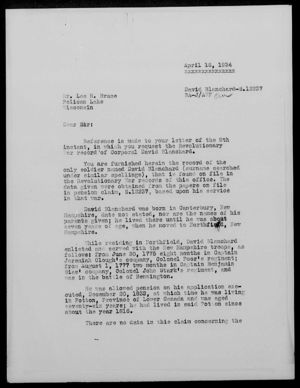 Cover Letter, Revolutionary War Records, 1934