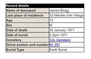 Burial Record James Blogg