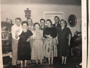 Children of Adolph Ross, 1958. Front Row LR: Virginia, Bettie, Annie, Marie Regina. Back Row LR: Dennis, Leo, Hunn/Dolphis, Joseph.