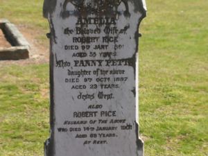 Fanny (Rice) Petts - name inscribed in her memory on the headstone of her parents