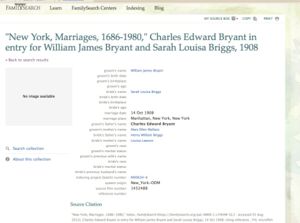 William and Sarah Briggs Bryant Marriage Recorded