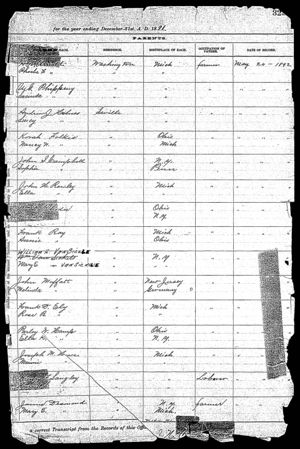 Birth Record Edward R. Campbell from Michigan, Births, 1867-1902 page 2 of 2