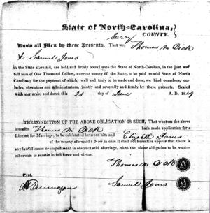 1845 Marriage Bond for Thomas Morrison Dick & Elizabeth Jones