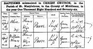 1876 baptism Marylebone, London